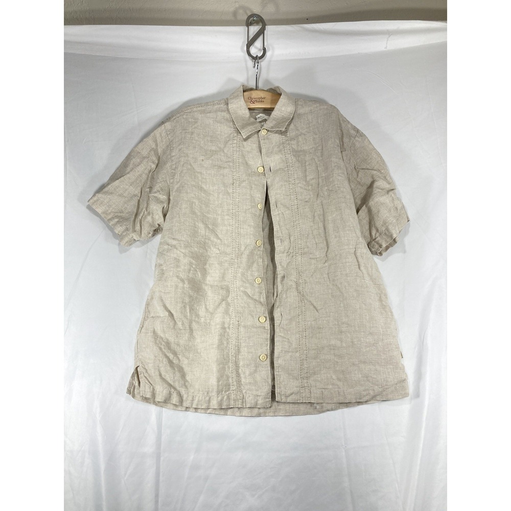 Tommy Bahama Shirt Mens Large Beige 100% Relax Linen Golf Lightweight Vacation
